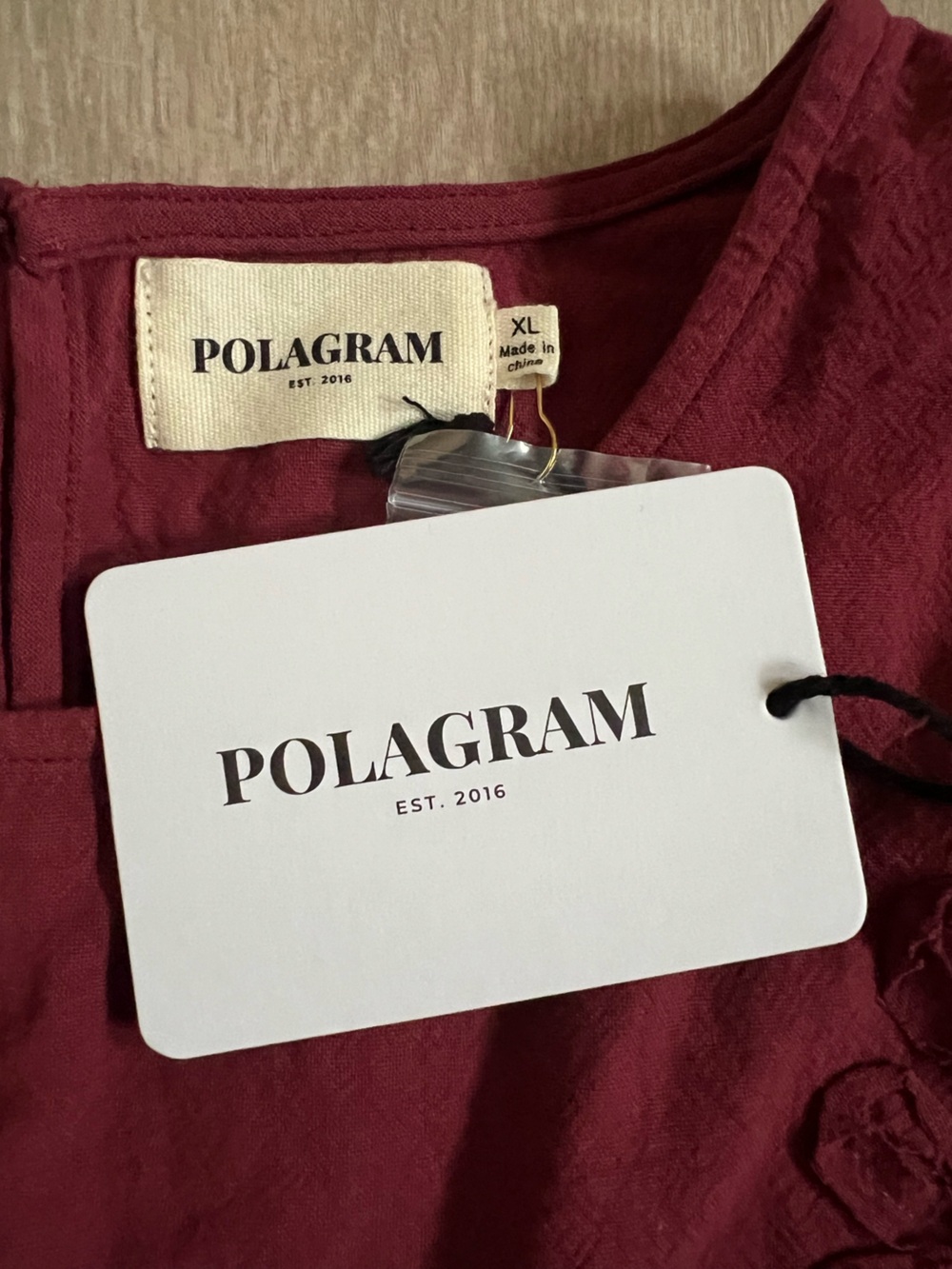 Polagram Deep Wine Red Dress with Puff Sleeve Detail XL NWT cotton blend - Picture 2 of 6